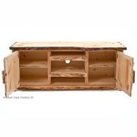 Carved Aspen Wildlife TV Stand--Clear Finish w/ open doors