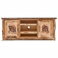 Carved Aspen Wildlife TV Stand--Clear Finish with Two Bears