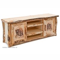 Carved Aspen Wildlife TV Stand--Clear Finish w/ Two Bears