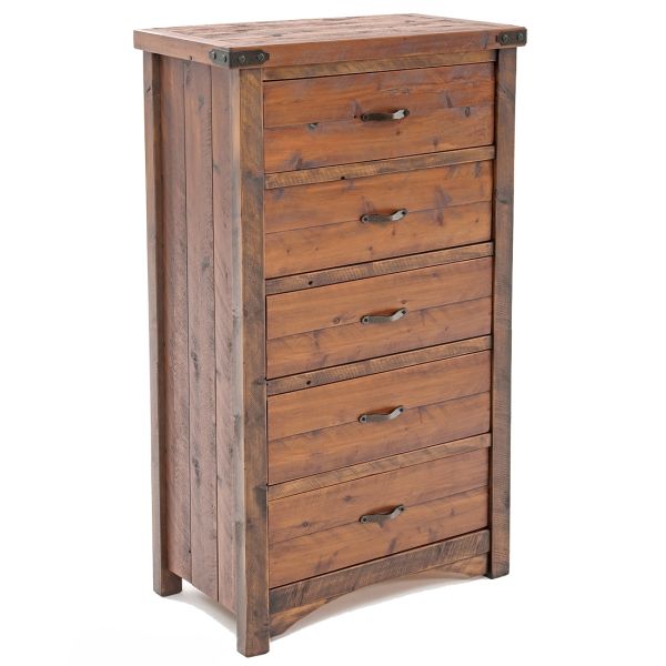 Rustic Five Drawer Rough Sawn Pine Chest of Drawers