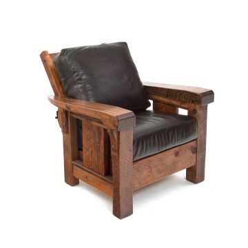 Giant Grove Reclaimed Barn Wood Lounge Chair - Morris Style - Hampton Molasses Genuine Leather Cushions