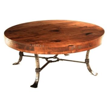 Rustic Round Santa Fe Turquoise Inlay Mesquite Coffee Table