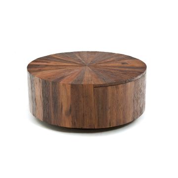 Round Rustic Chic Coffee Table with Drawer