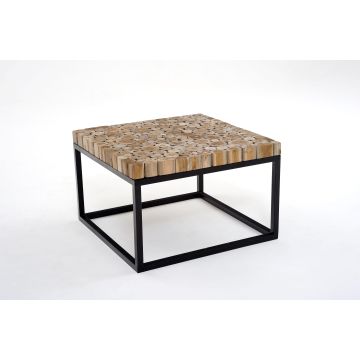 Natural Wood Coffee Table with Metal Base