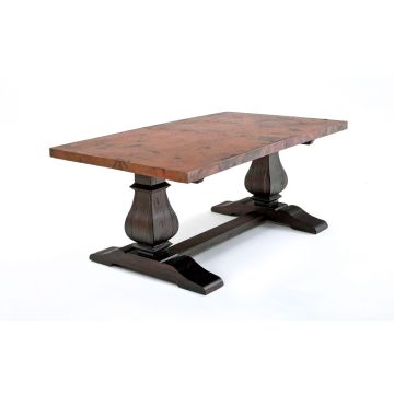Rustic Copper Table with Trestle Base - Base Finish - Old World