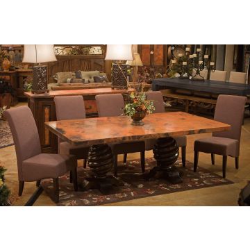 Rustic Hammered Copper Twisted Pedestal Dining Table