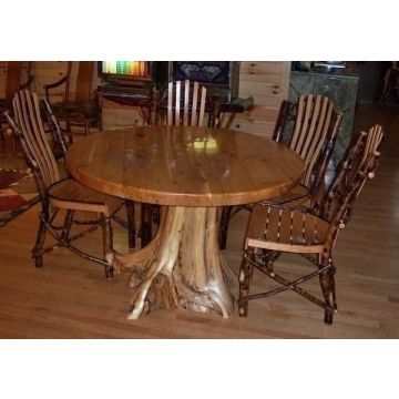 Rustic Round Natural Wood Stump Dining Table - White Cedar Tabletop (No longer available on this table)