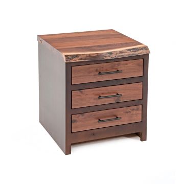 Modern Rustic Live Edge Walnut End Tables or Nightstands - 3 Drawer - Natural Drawers