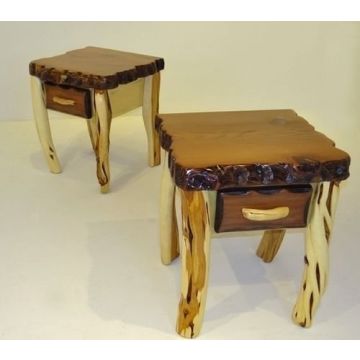 Rustic Redwood & Juniper Log Nightstands - 1 Drawer