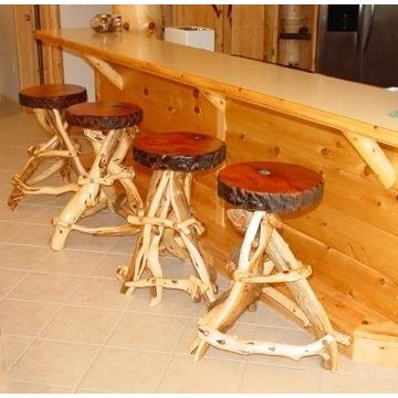 Rustic Redwood & Juniper Log Bar Stool with Swivel Seat