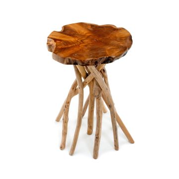 Teak Slab Branch Base Side Table