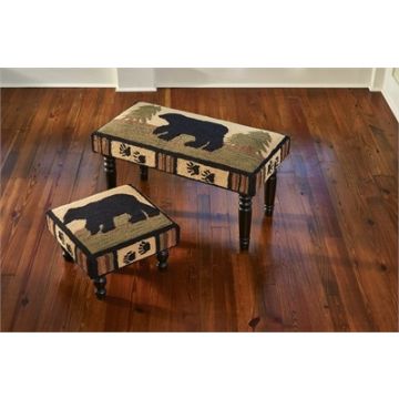 Adirondack Black Bear Hooked Stools