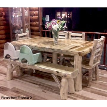 Rustic extending log cabin dining table in Clear Finish