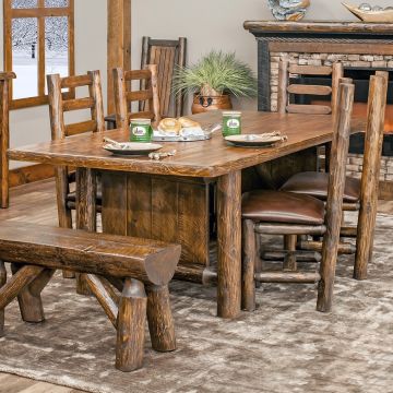 Olde Towne Rustic Log Dining Table with Ladderback Chairs in Barnwood Lager Finish