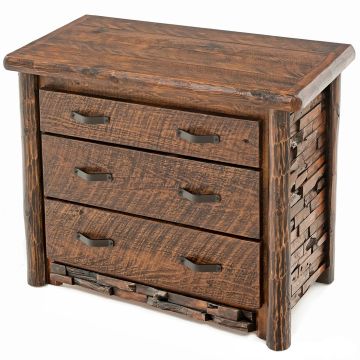 Westcliffe Pointe 3 Drawer Log Chest--Barnwood Lager finish, Metal handles