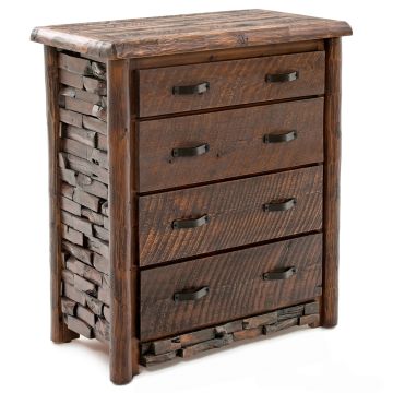 Westcliffe Pointe 4 Drawer Log Chest--Barnwood Lager finish, Metal handles