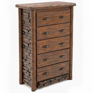 Westcliffe Pointe 5 Drawer Log Chest--Barnwood Lager finish, Metal handles