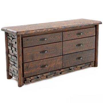 Westcliffe Pointe 6 Drawer Log Dresser--Barnwood Lager finish, Metal handles