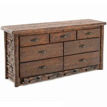Westcliffe Pointe 7 Drawer Log Dresser--Barnwood Lager finish, Metal handles