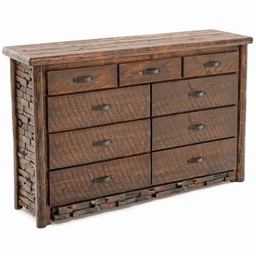 Westcliffe Pointe 9 Drawer Log Dresser--Barnwood Lager finish, Metal handles