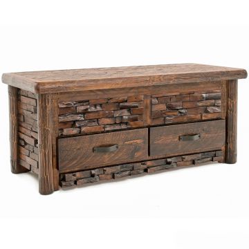 Westcliffe Pointe 2 Drawer Log Blanket Chest--Barnwood Lager finish, Metal handles