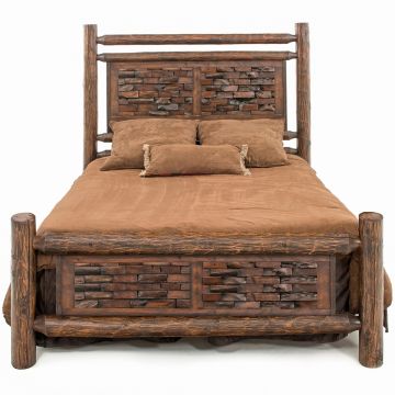 Sutherland Chateau Log Bed--Queen, 30" matching footboard, Barnwood Lager teak brick finish