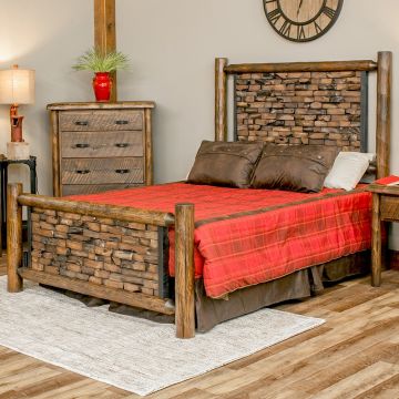 Westcliffe Pointe Rustic Log Bed--Queen, Barnwood Lager teak brick finish, 30" matching footboard