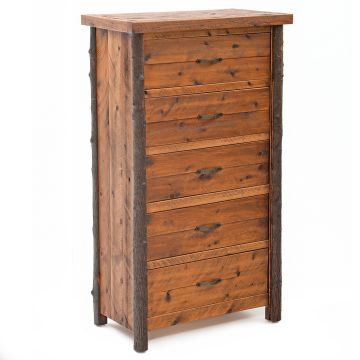 Sawmill Hickory 5 Drawer Rough Sawn Chest--Antique Barnwood finish, Metal handles