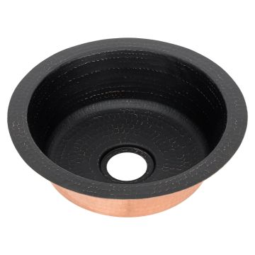 12" Round Glazed Black Hammered Copper Bar Sink - 2" Drain