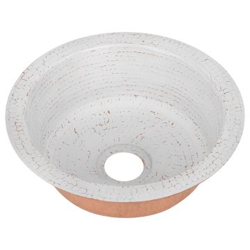 12" Round Glazed White Hammered Copper Bar Sink - 2" Drain
