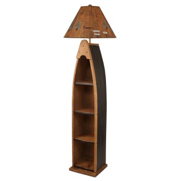 Rustic Black Wood Canoe Shelf Floor Lamp