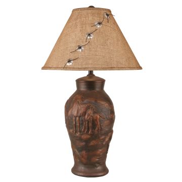 Rustic Bronze Horse Scene Pot Lamp