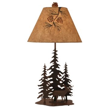 Rustic Wrought Iron Whitetail & Pine Table Lamp