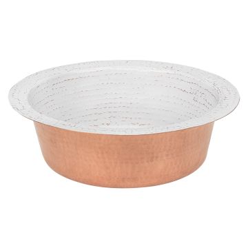 14" Round Glazed White Hammered Copper Bar Sink - 2" Drain