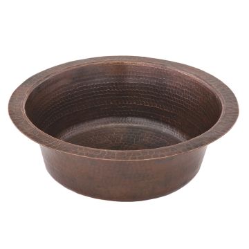 14" Round Oil Rubbed Bronze Hammered Copper Bar & Prep Sink - 2" Drain