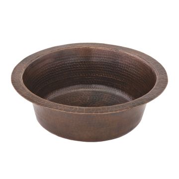 14" Round Oil Rubbed Bronze Hammered Copper Bar & Prep Sink - 3.5" Drain