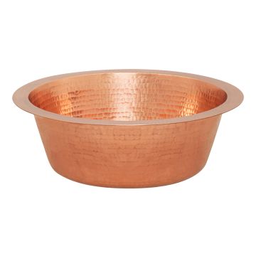 14" Round Polished Copper Hammered Copper Bar & Prep Sink - 2" Drain