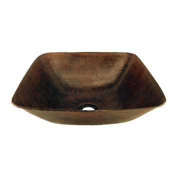 14" Square Oil Rubbed Bronze Hammered Copper Vessel Sink