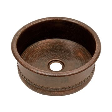 15" Round Oil Rubbed Bronze Hammered Copper Bar Vessel Tub Sink - 2" Drain