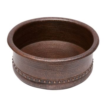 15" Round Tub Oil Rubbed Bronze Hammered Copper Vessel Sink