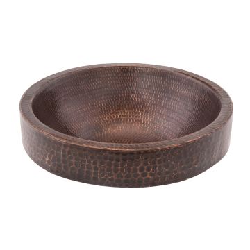 15" Small Round Oil Rubbed Bronze Hammered Copper Skirted Vessel Sink