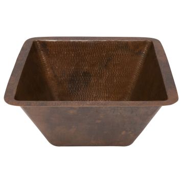 15" Square Oil Rubbed Bronze Hammered Copper Bar & Prep Sink - 2" Drain