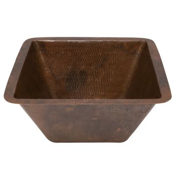 15" Square Oil Rubbed Bronze Hammered Copper Bar & Prep Sink - 3.5" Drain