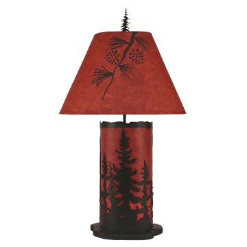 Rustic Burnt Sienna Pine Forest Night Light Table Lamp