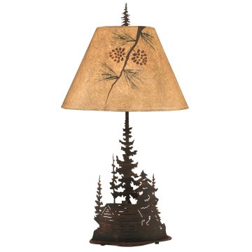 Metal Cut Out Cabin & Trees Table Lamp
