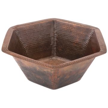 15.5" Hexagon Oil Rubbed Bronze Hammered Copper Bathroom Sink