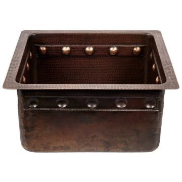 16" Gourmet Rectangular Barrel Strap Oil Rubbed Bronze Hammered Copper Bar & Prep Sink - 3.5" Drain
