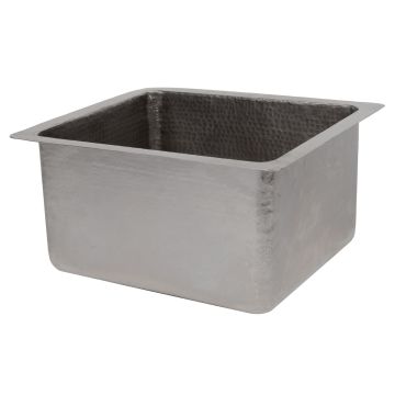 16" Gourmet Rectangular Nickel Hammered Copper Bar & Prep Sink - 3.5" Drain