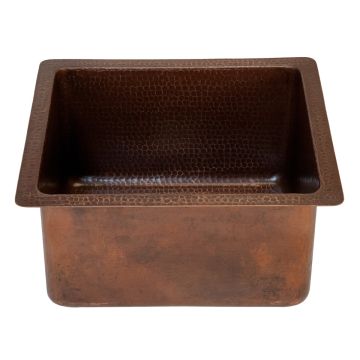 16" Gourmet Rectangular Oil Rubbed Bronze Hammered Copper Bar & Prep Sink - 3.5" Drain