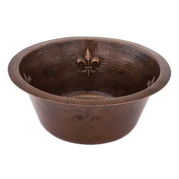 16" Round Fleur De Lis Oil Rubbed Bronze Hammered Copper Bar & Prep Sink - 2" Drain